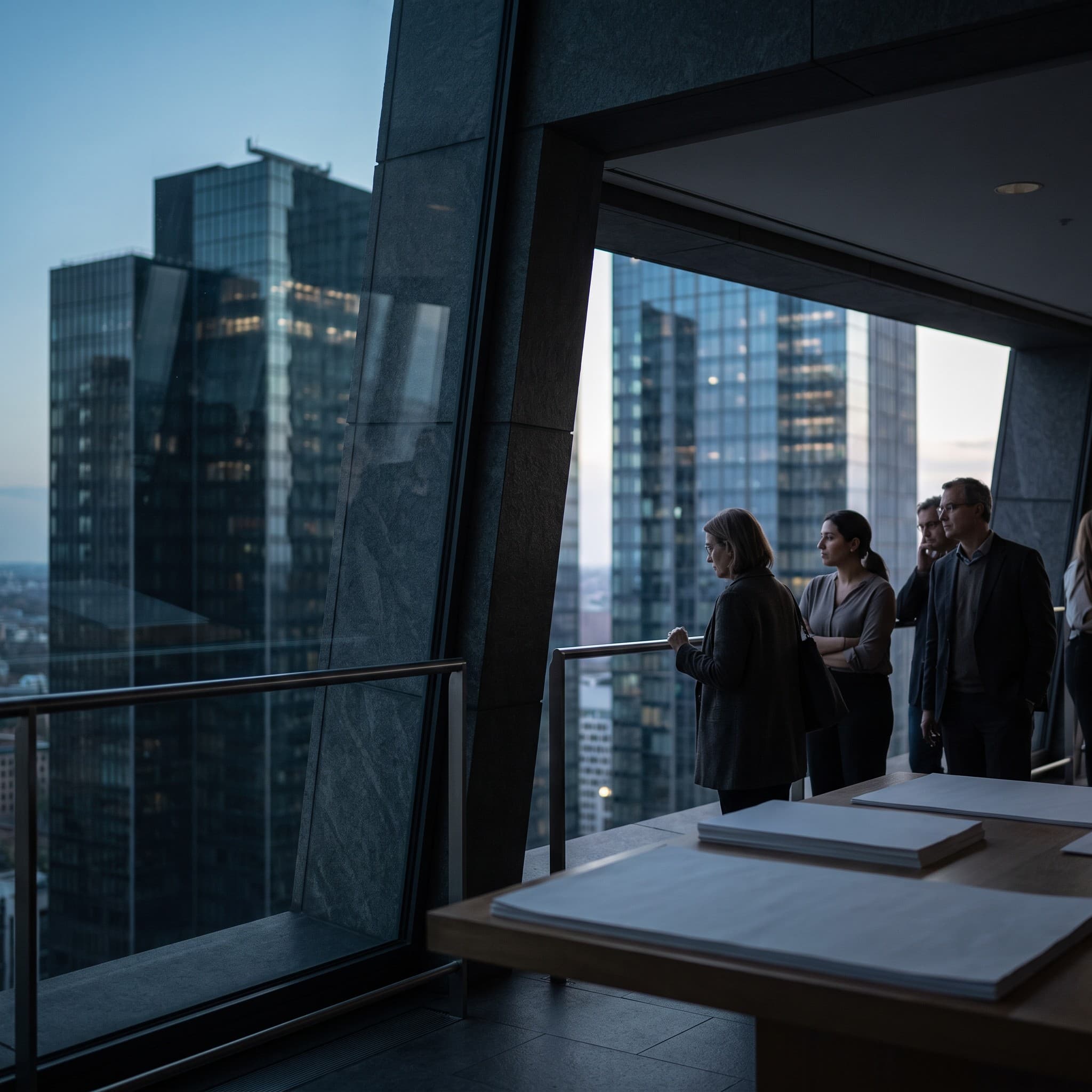 Glass towers at blue hour
